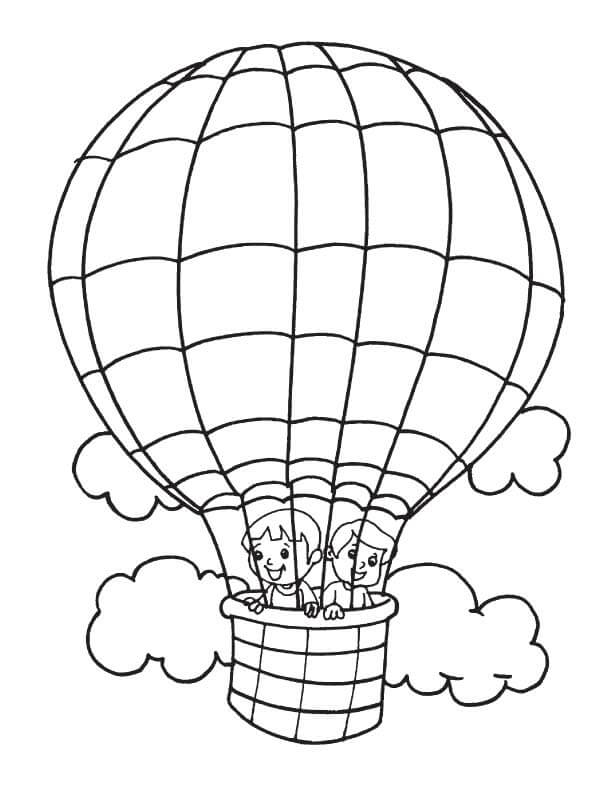 To Børn i En Luftballon Tegninger til Farvelægning