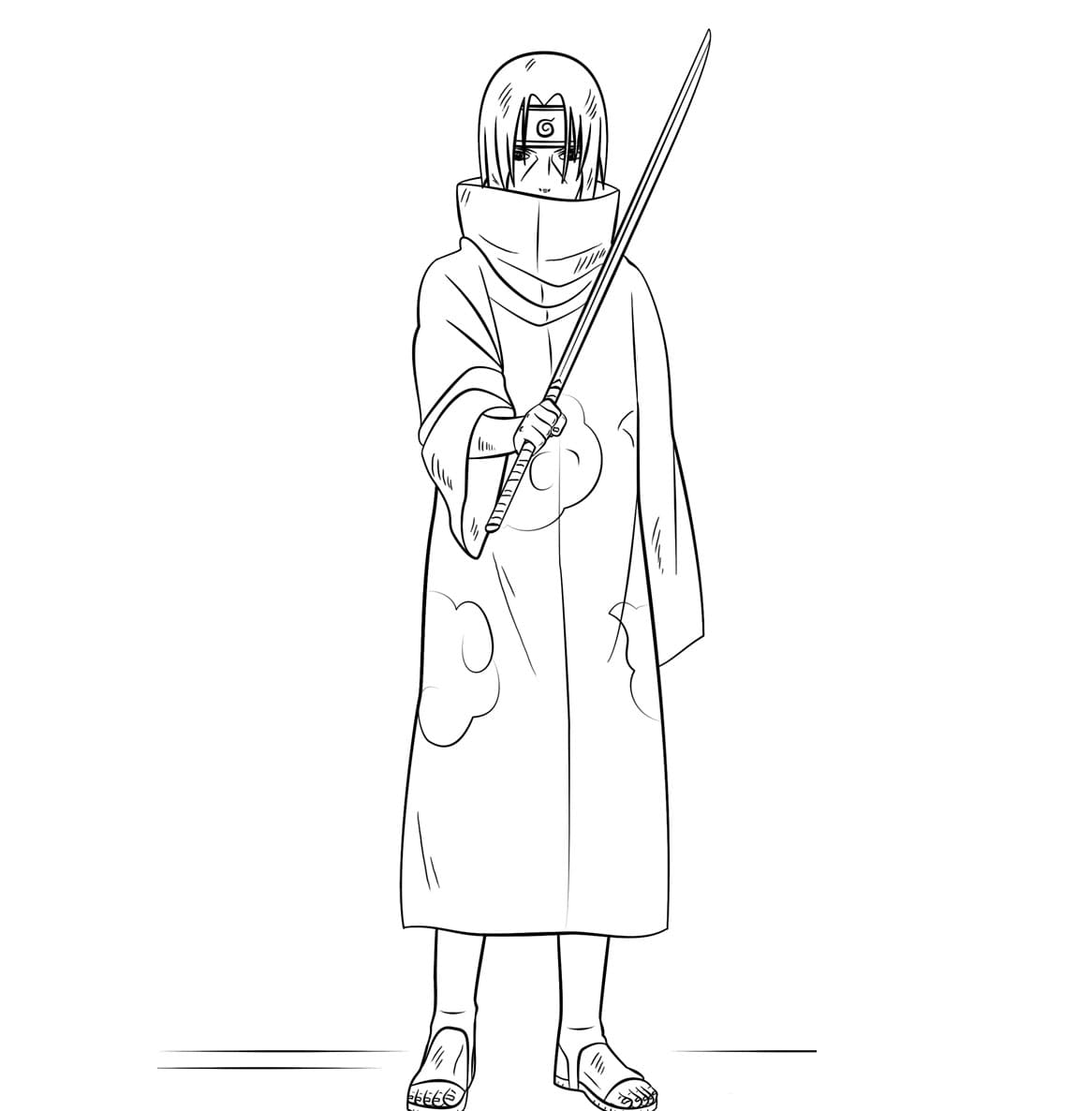 Itachi Holding Sword Tegninger til Farvelægning