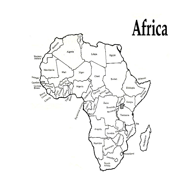 Afrika kort for børn Tegninger til Farvelægning