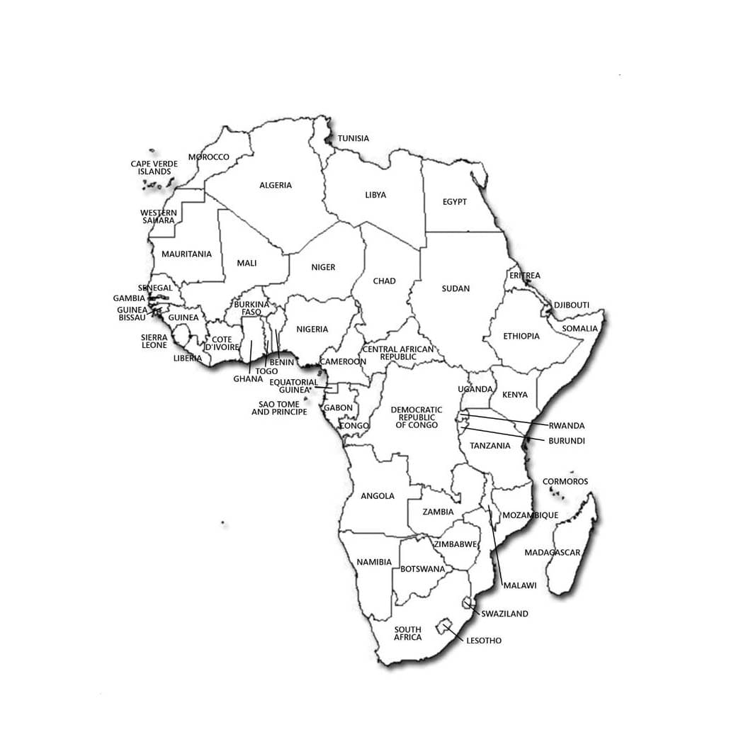 Afrika kortbillede Tegninger til Farvelægning