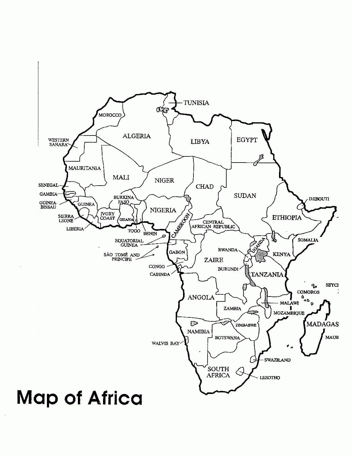 Afrika kortbillede gratis Tegninger til Farvelægning