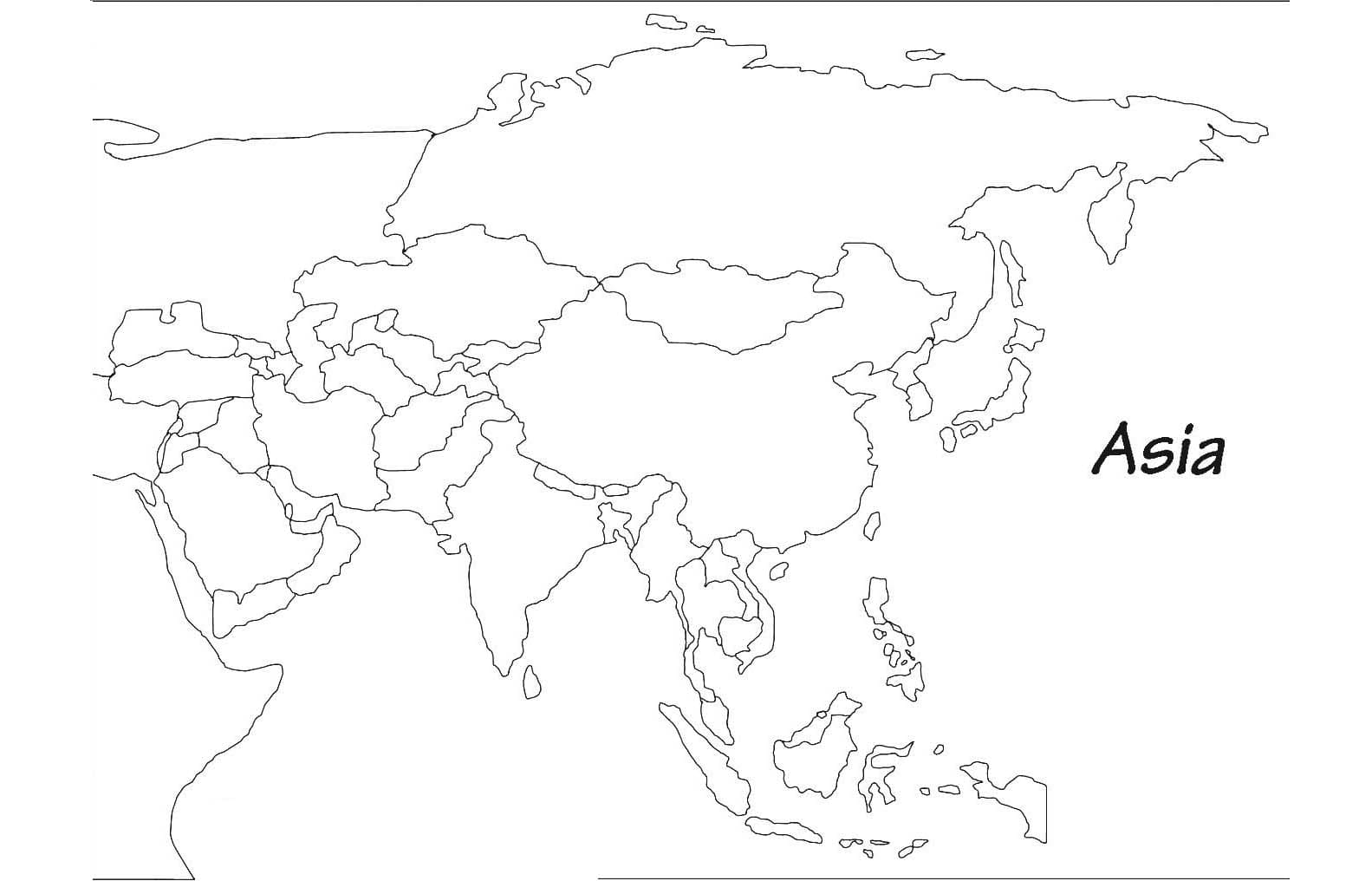 Asien kort omrids Tegninger til Farvelægning