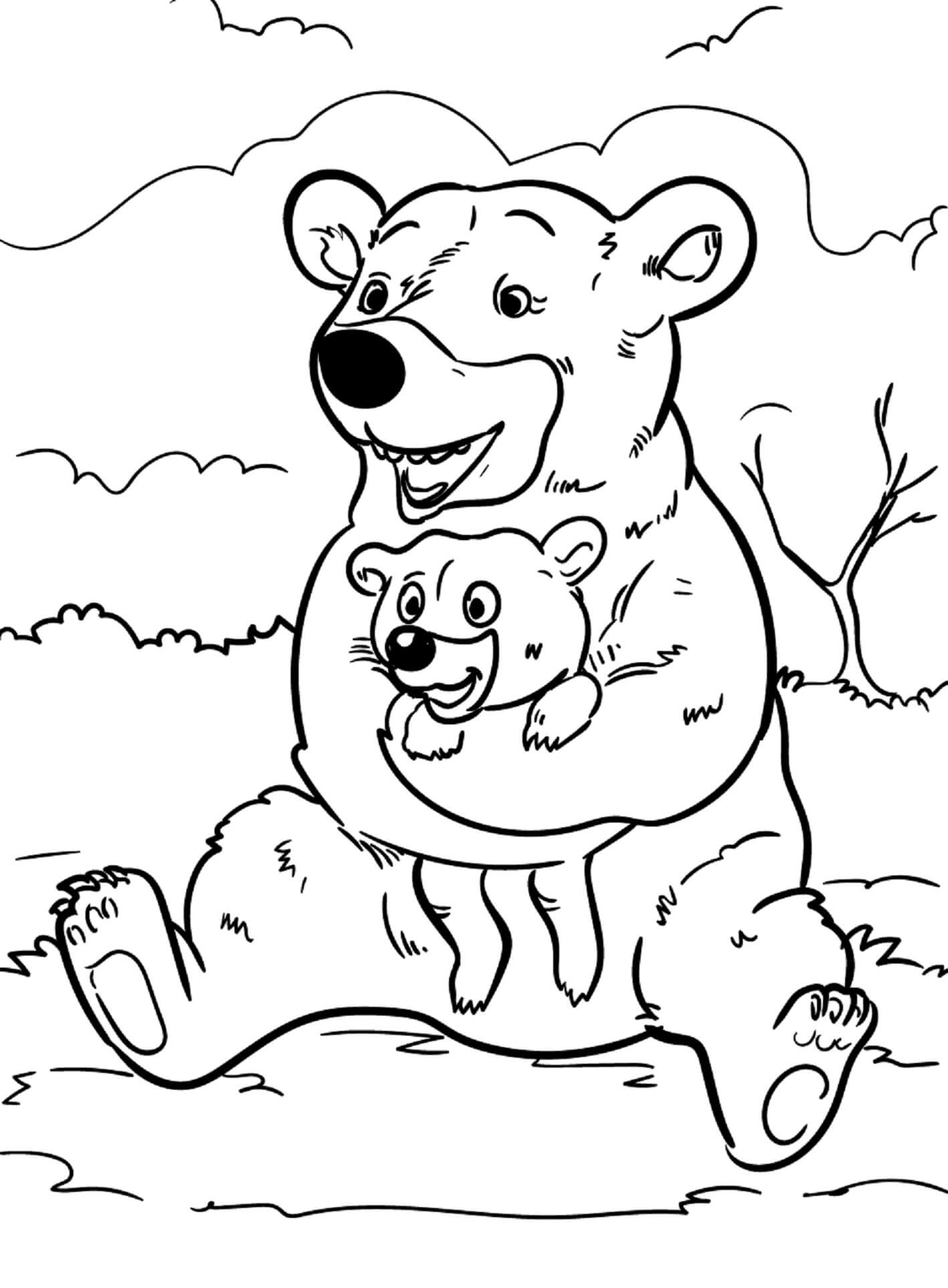 Bjørnemor Krammer Babybjørn Tegninger til Farvelægning
