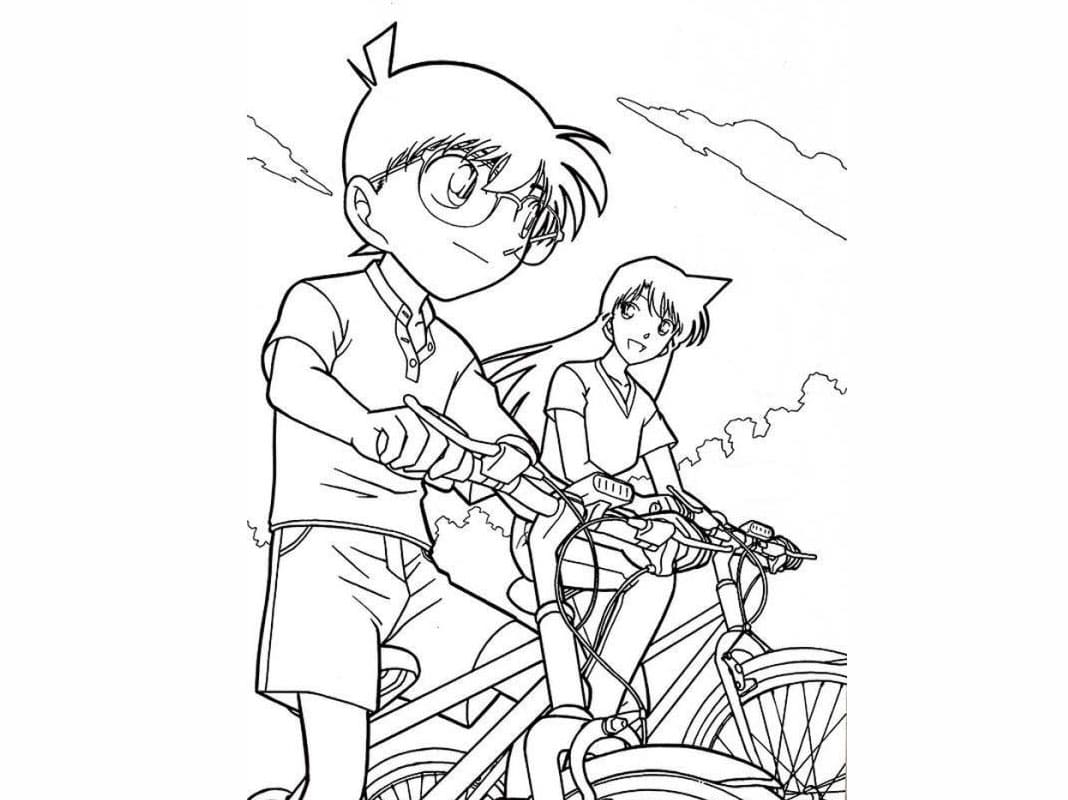 Conan og Rin cykler Tegninger til Farvelægning