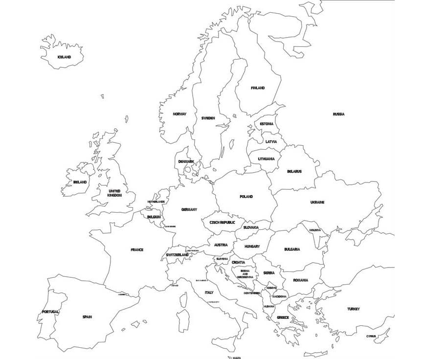 Europa kort HD Tegninger til Farvelægning