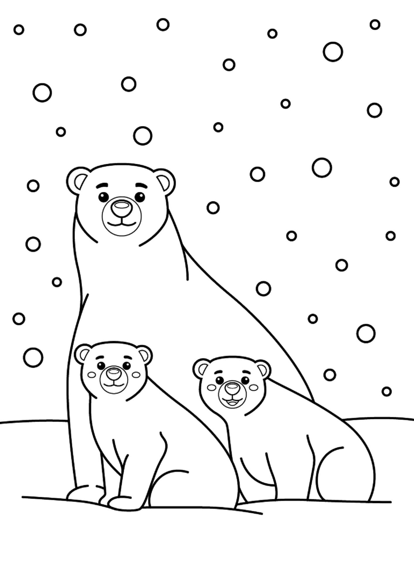 Mor Og To Baby-isbjørne Tegninger til Farvelægning