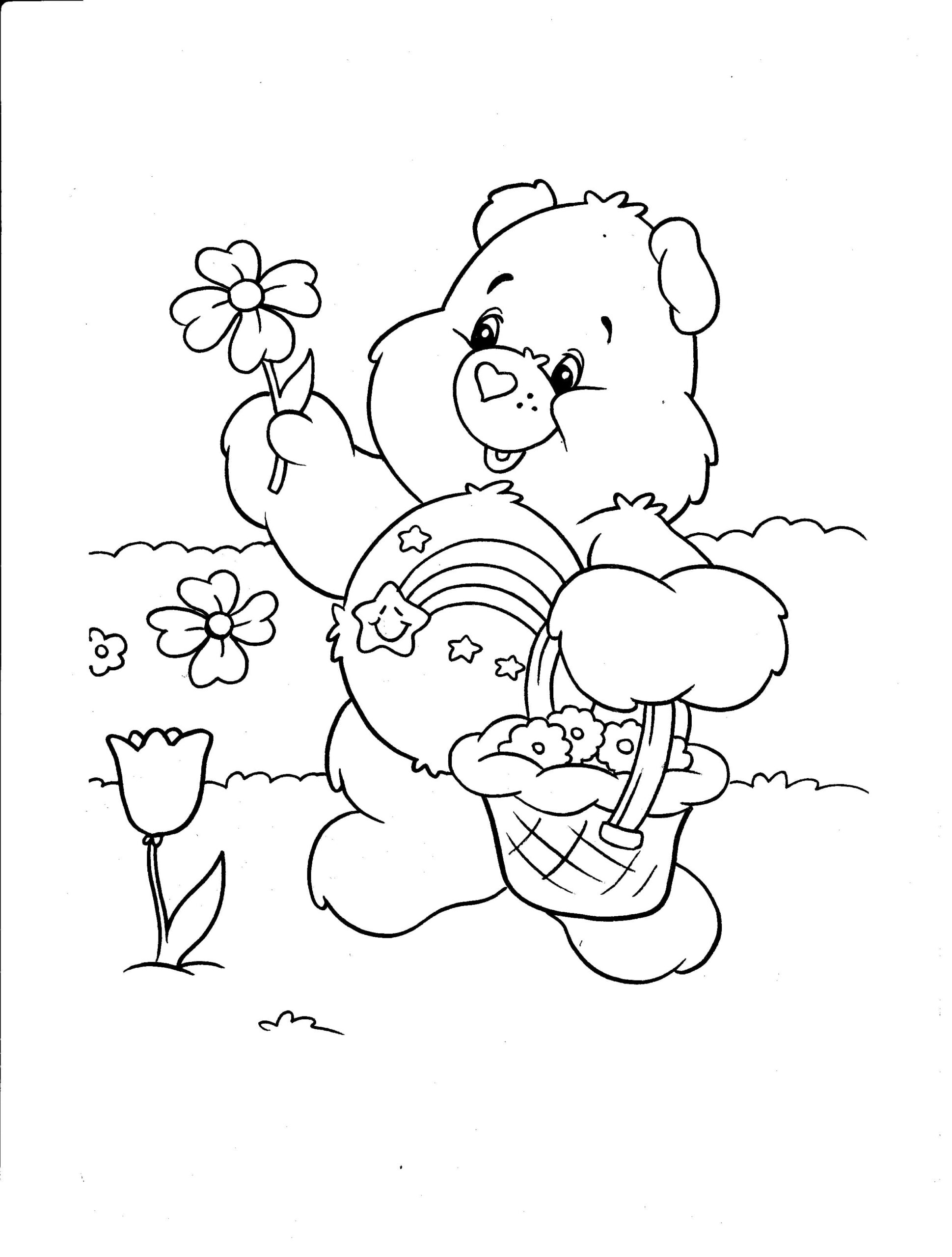 Plejebjørn Med Blomster Tegninger til Farvelægning