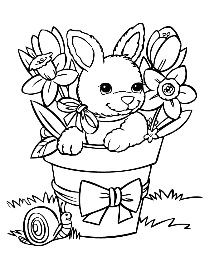Sød kanin og blomst Tegninger til Farvelægning