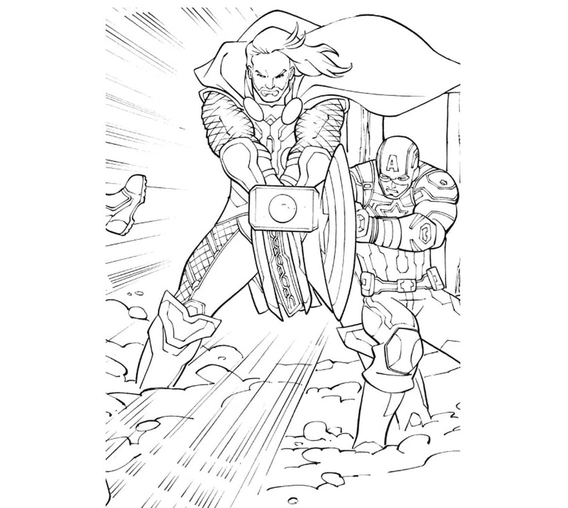 Thor Og Captain America Tegninger til Farvelægning