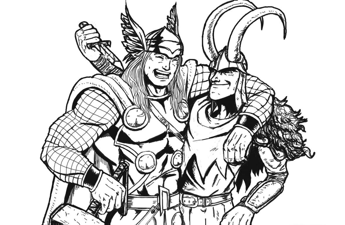 Thor Og Loki Tegninger til Farvelægning