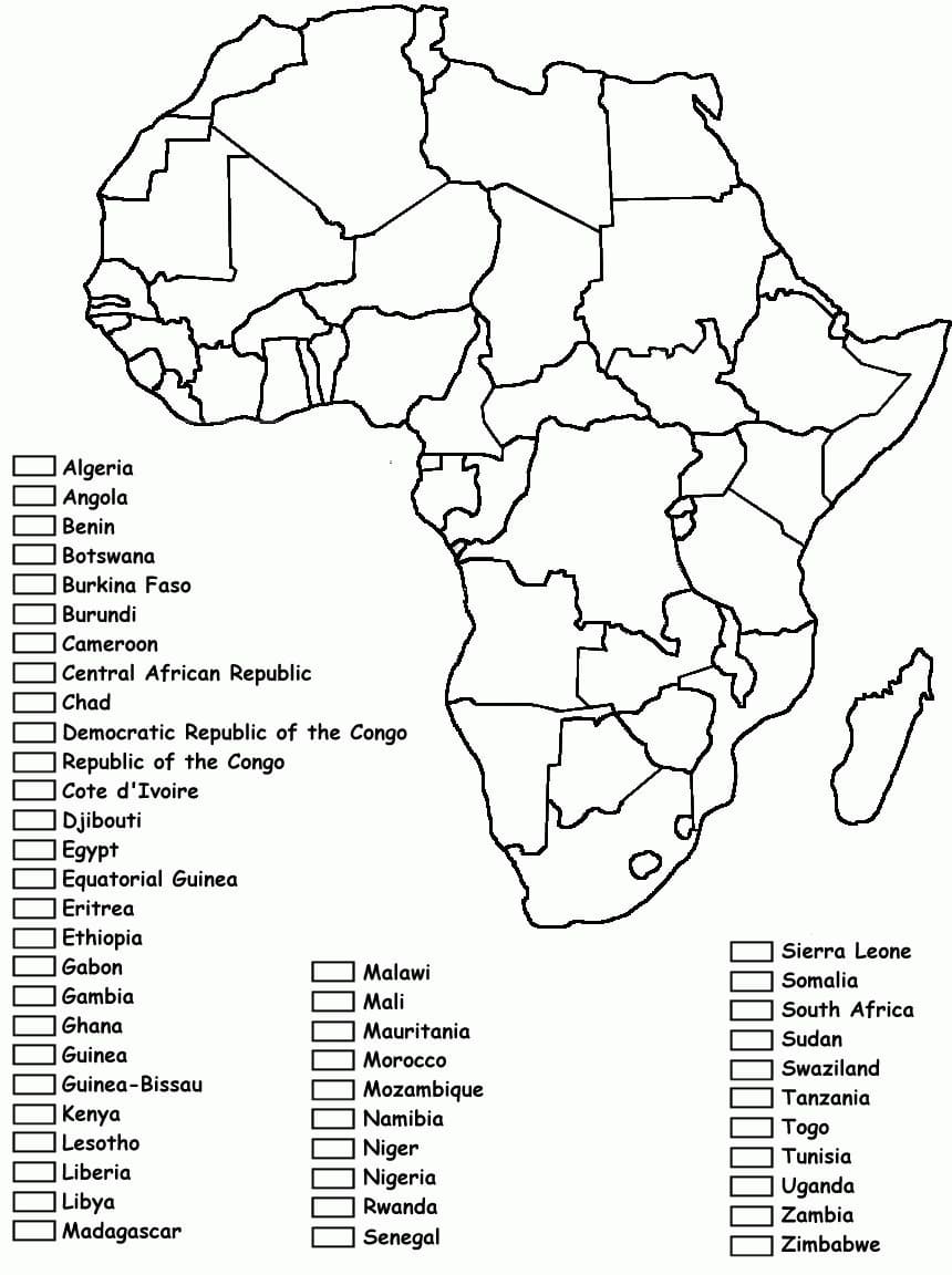 Tomt Afrika-kort for studerende Tegninger til Farvelægning