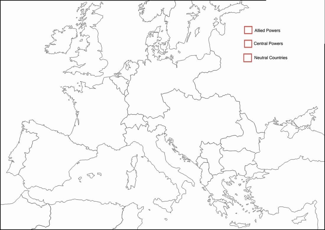 Tomt Europa-kortbillede Tegninger til Farvelægning