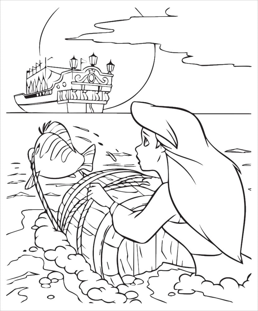 Ariel jager efter skibet Tegninger til Farvelægning
