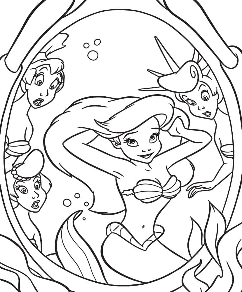 Ariel kiggede i spejlet Tegninger til Farvelægning