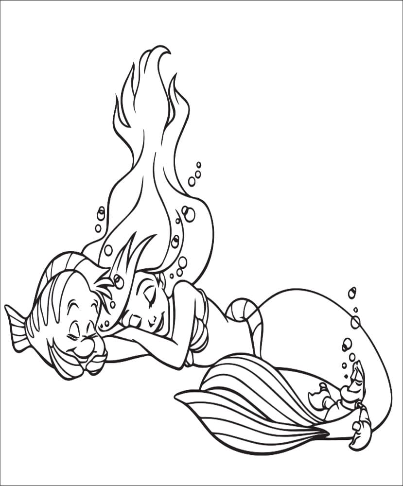 Ariel sover Tegninger til Farvelægning