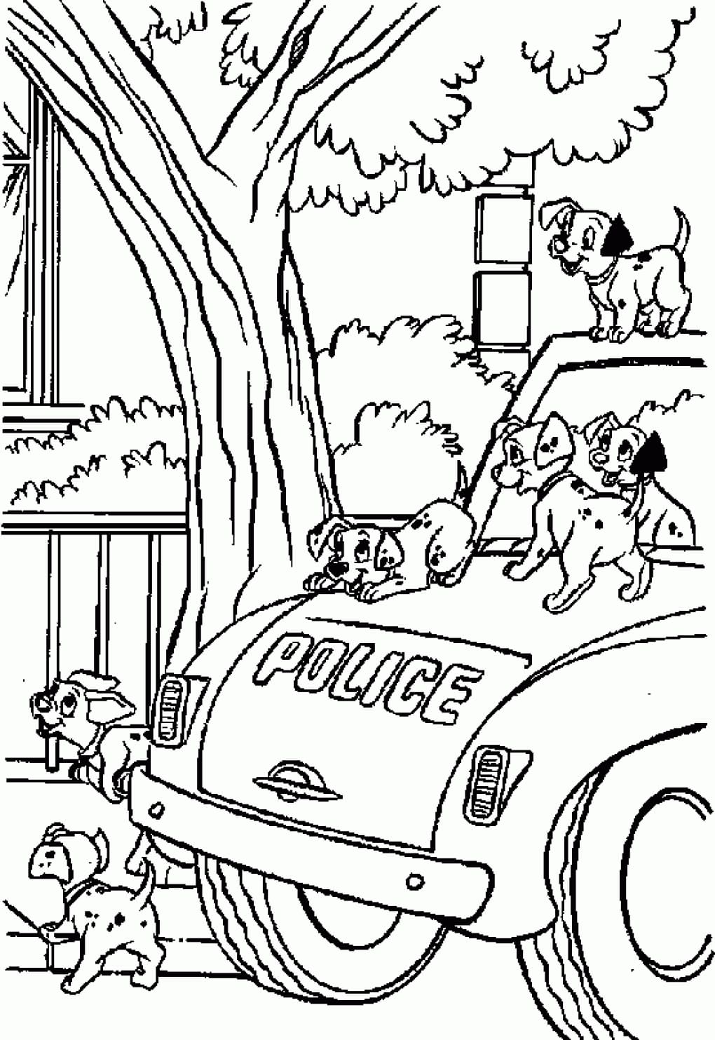 Dalmatiner i politibil Tegninger til Farvelægning