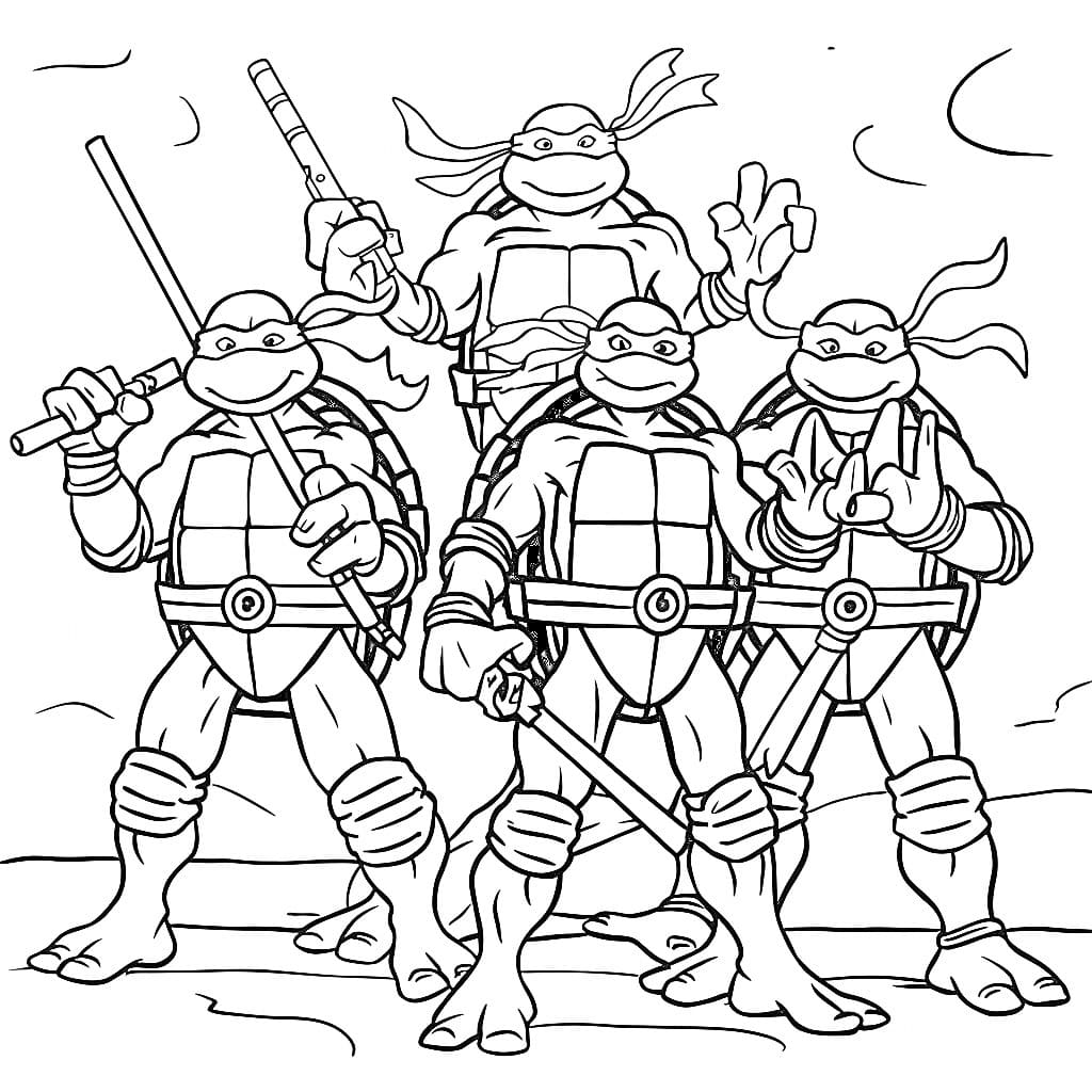 Dejligt team Ninja Turtles Tegninger til Farvelægning