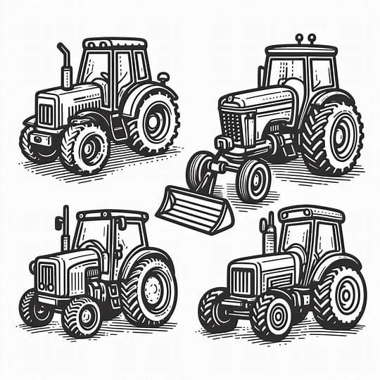 Fire traktorer Tegninger til Farvelægning