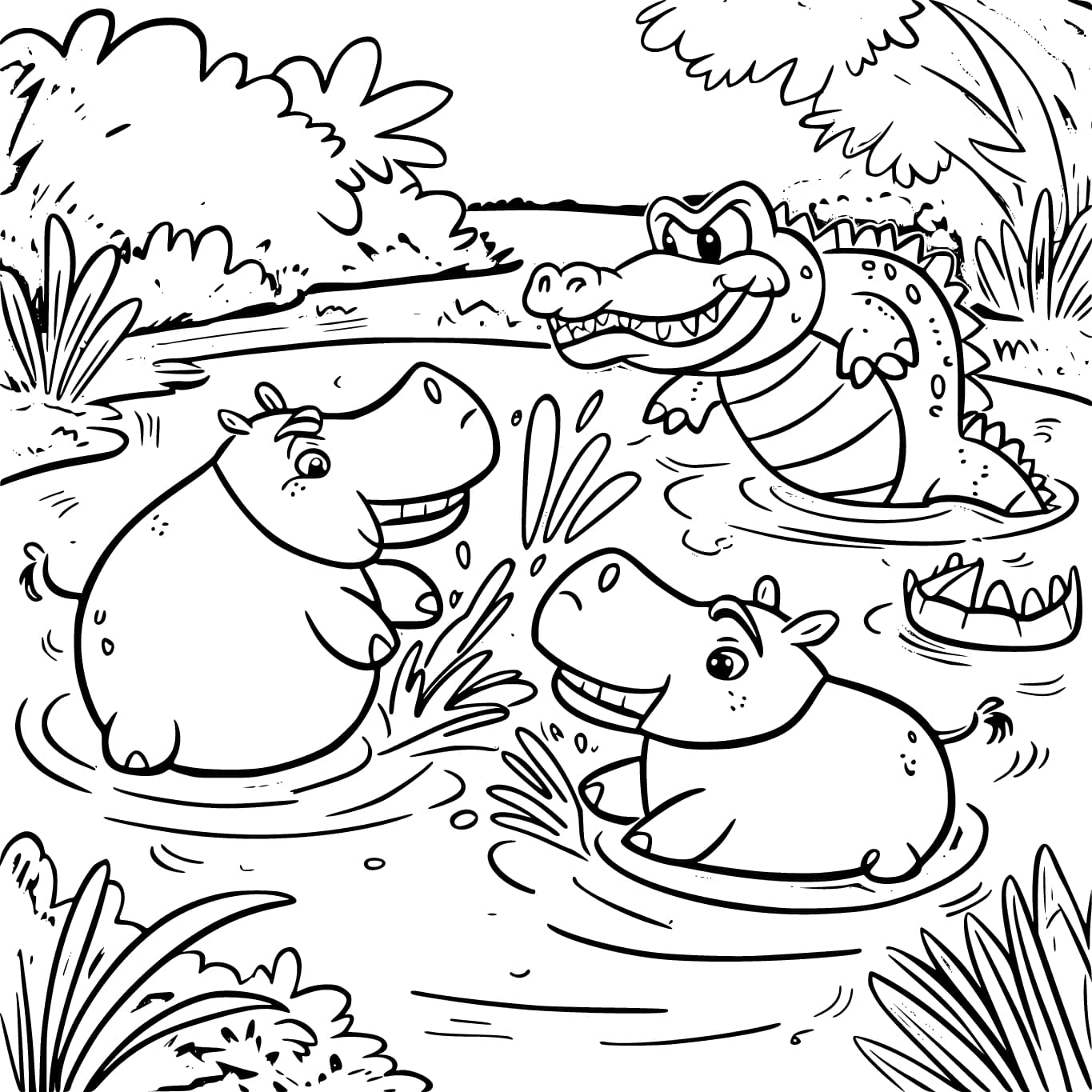 Flodheste med alligator kampe Tegninger til Farvelægning
