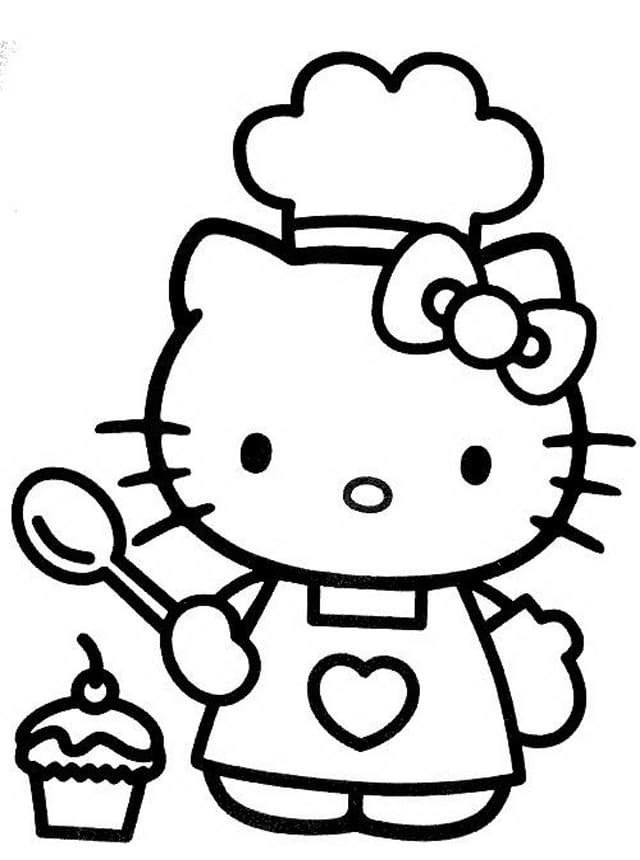 Hello Kitty Chef Med Kage Tegninger til Farvelægning