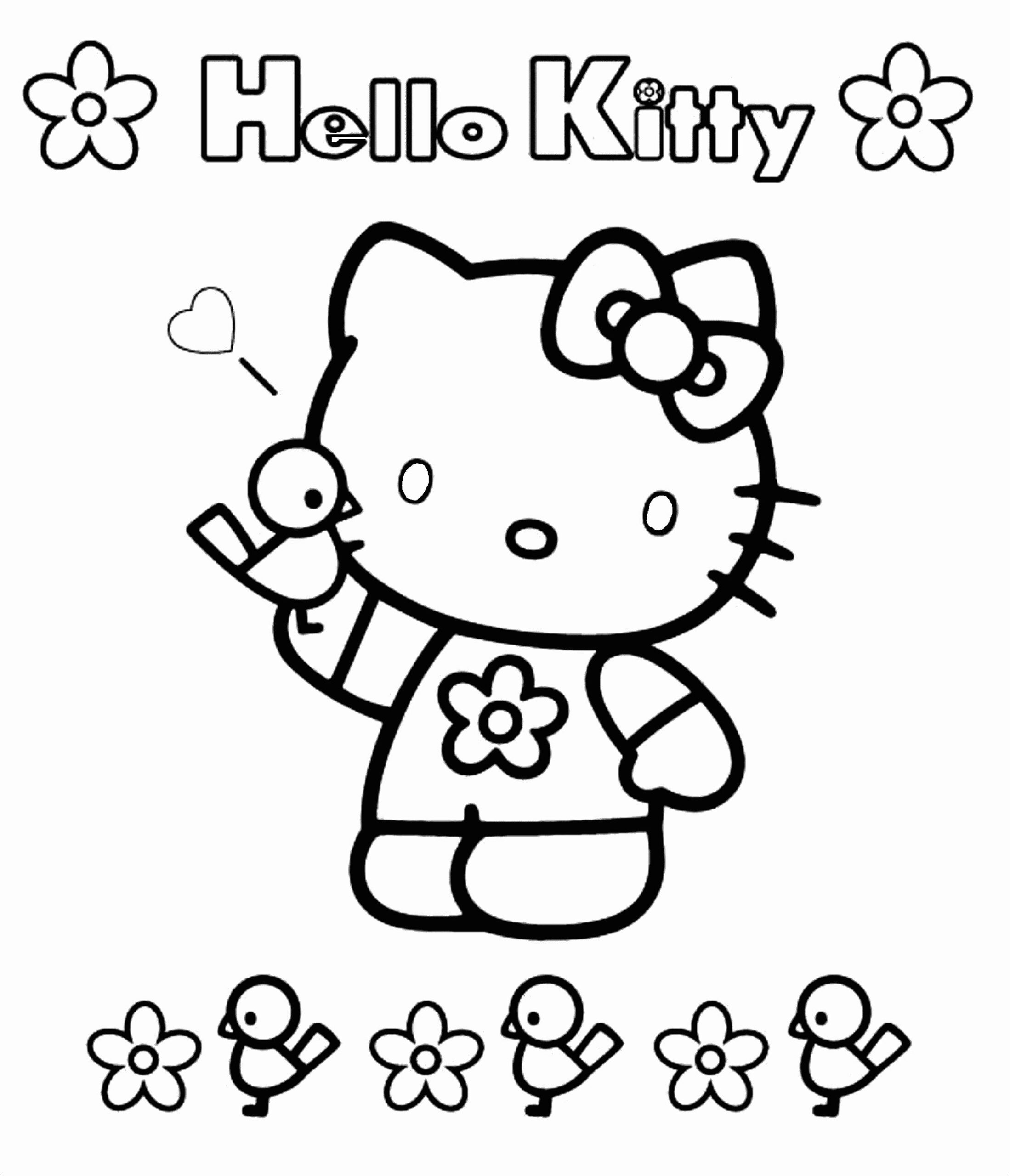 Hello Kitty Med Blomster Og Fugle Tegninger til Farvelægning