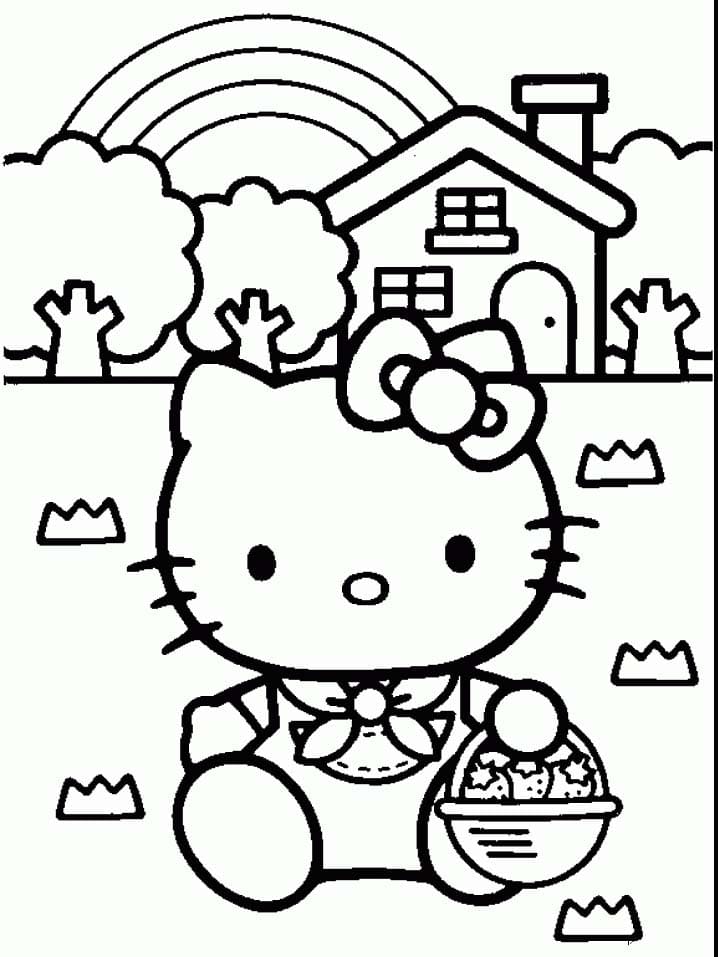 Hello Kitty Med Hus Tegninger til Farvelægning