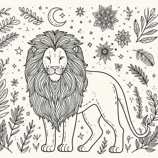 Løve med blade Tegninger til Farvelægning