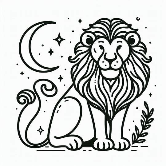 Løve med måne Tegninger til Farvelægning