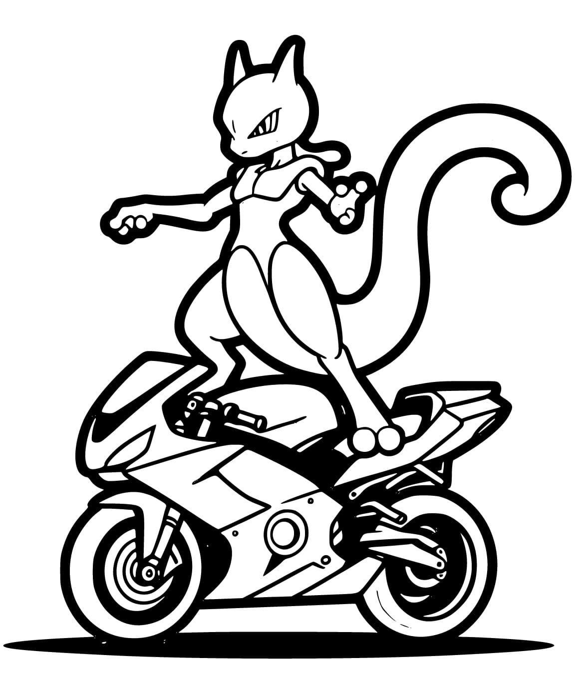 Mewtwo på motorcykel Tegninger til Farvelægning