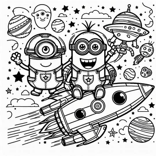 Minions og rumskib Tegninger til Farvelægning