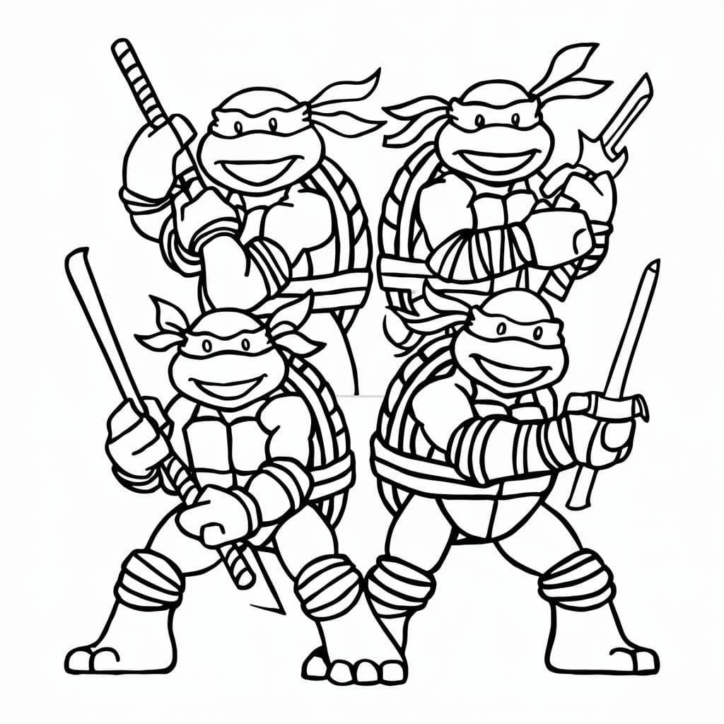 Ninja Turtles nemme for børn Tegninger til Farvelægning