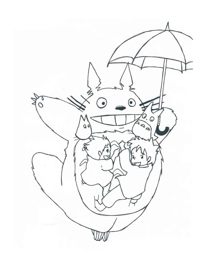 Printbart Totoro-billede Tegninger til Farvelægning