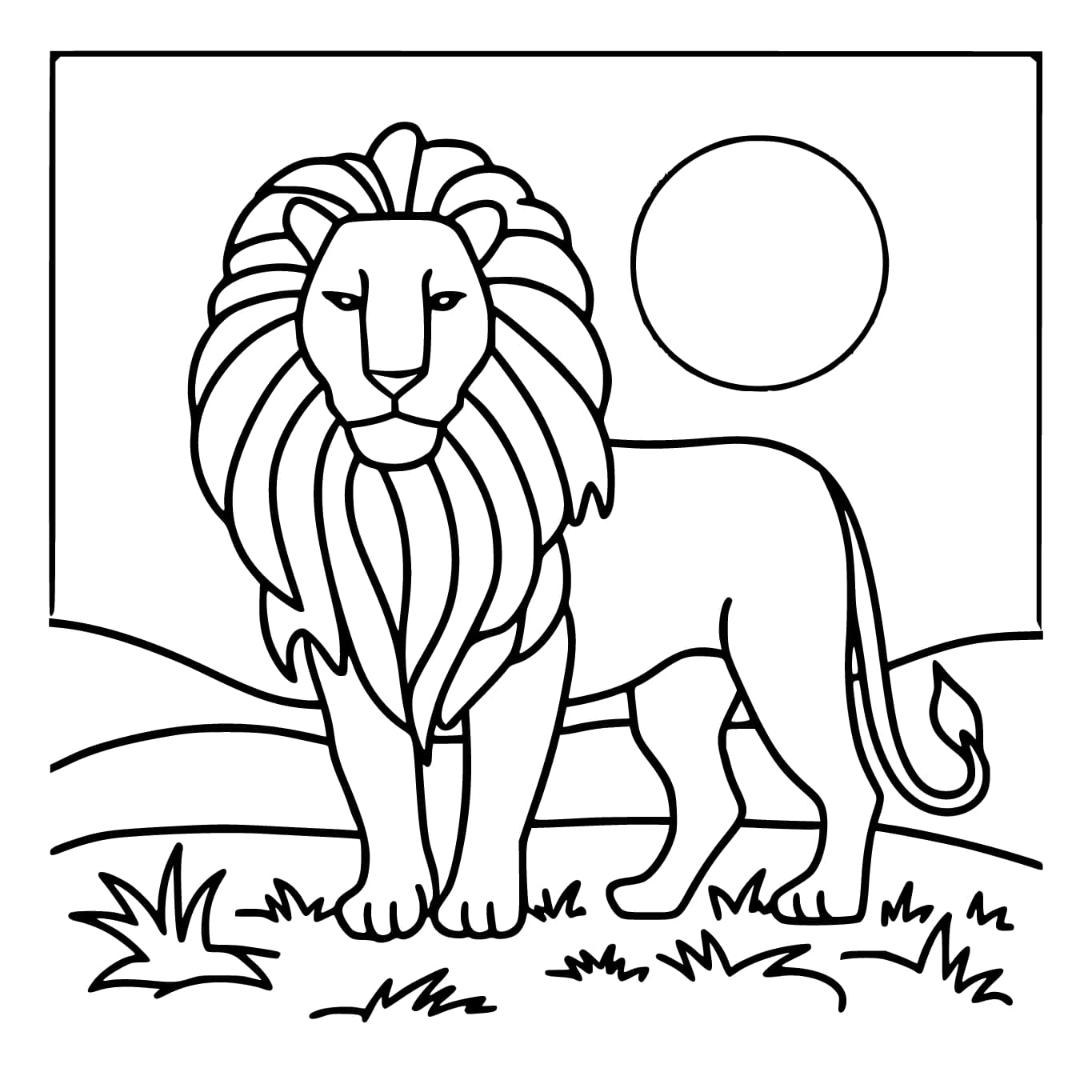 Simpel løve med sol Tegninger til Farvelægning