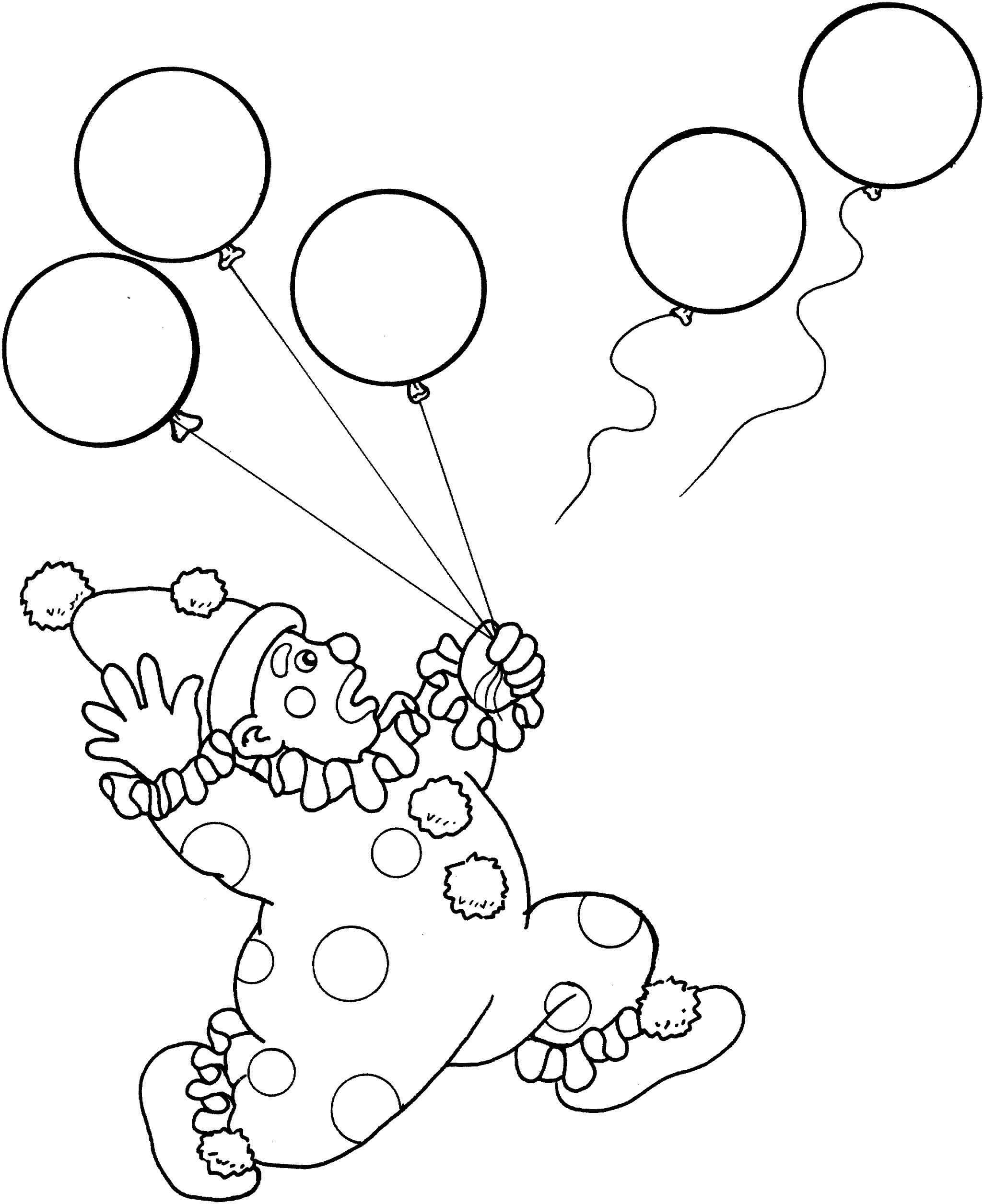 Sjov Klovn Med Balloner Tegninger til Farvelægning
