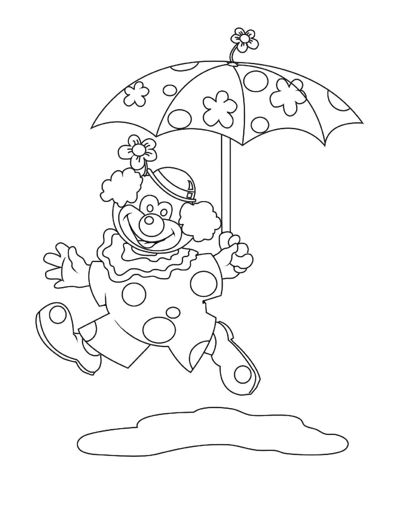 Sjove Klovne Holder Paraply Tegninger til Farvelægning