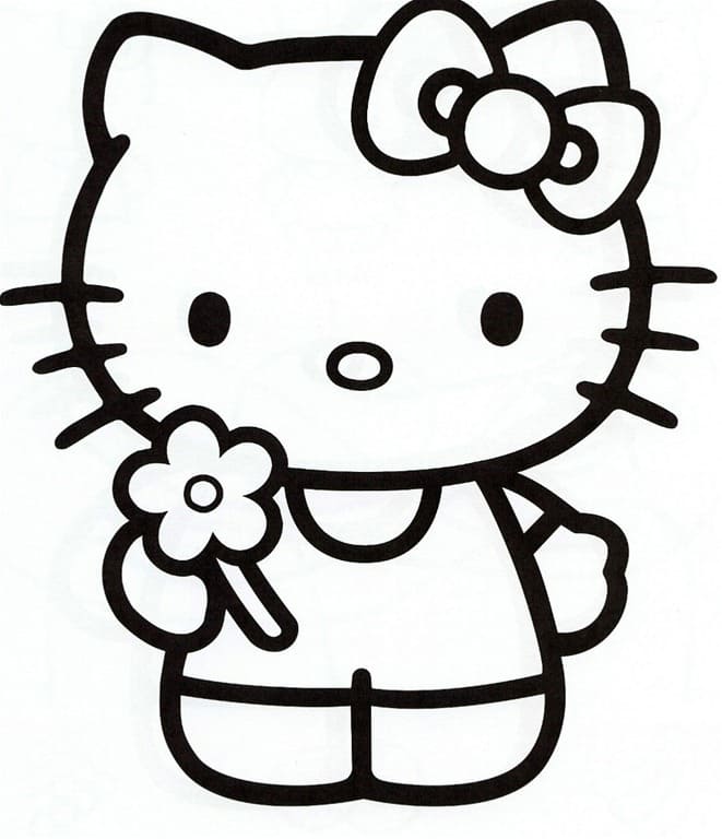 Sød Hello Kitty Med Blomst Tegninger til Farvelægning
