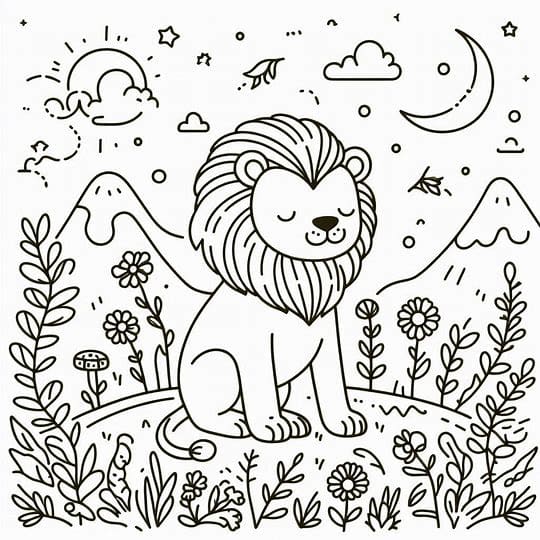 Sød løve i naturen Tegninger til Farvelægning