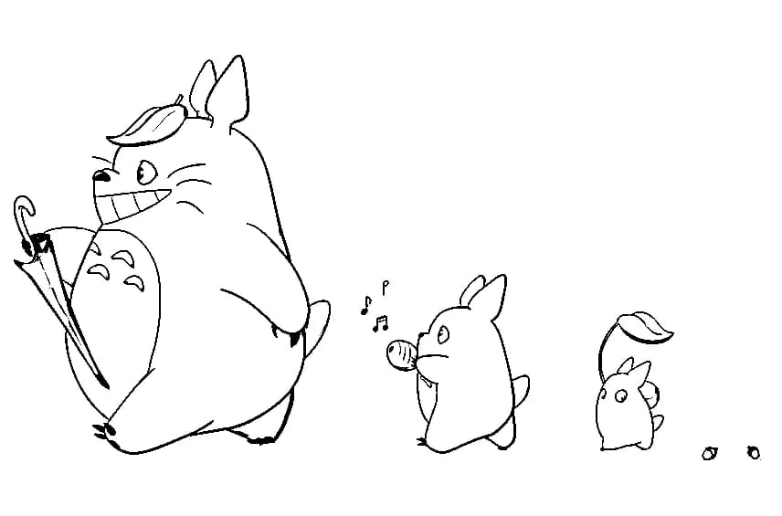Sød Totoro familie Tegninger til Farvelægning