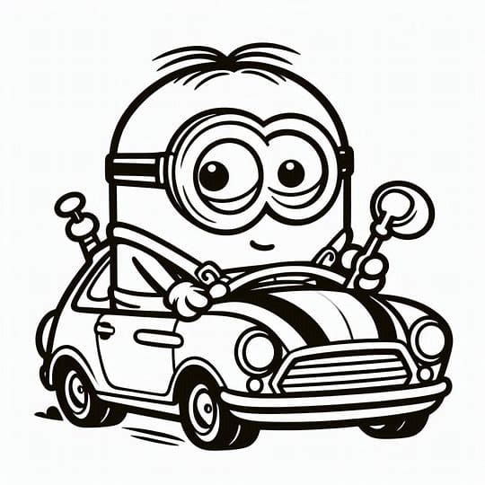 Søde Minions kører bil Tegninger til Farvelægning