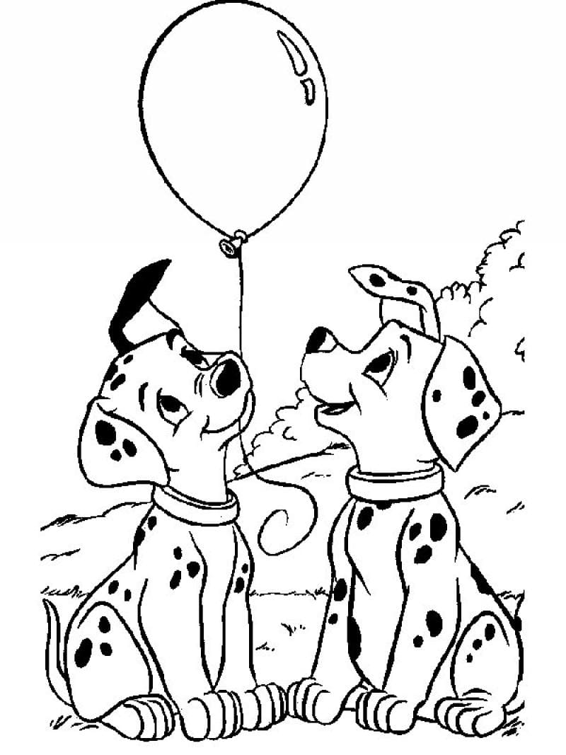 To dalmatiner og en ballon Tegninger til Farvelægning