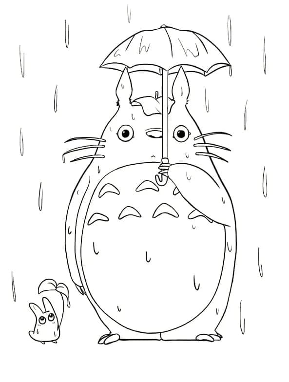Totoro i regnen Tegninger til Farvelægning