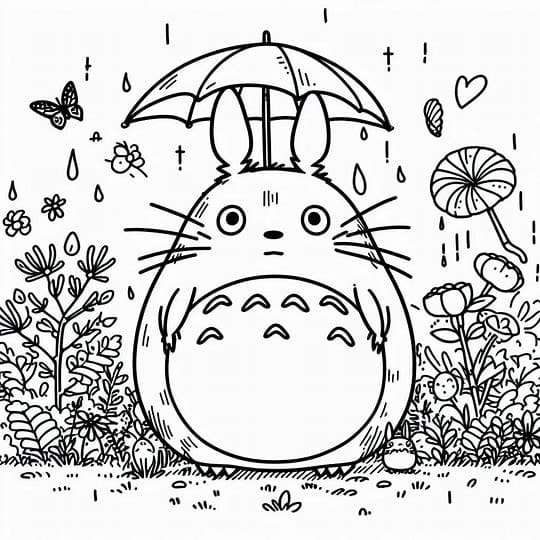 Totoro med paraply Tegninger til Farvelægning