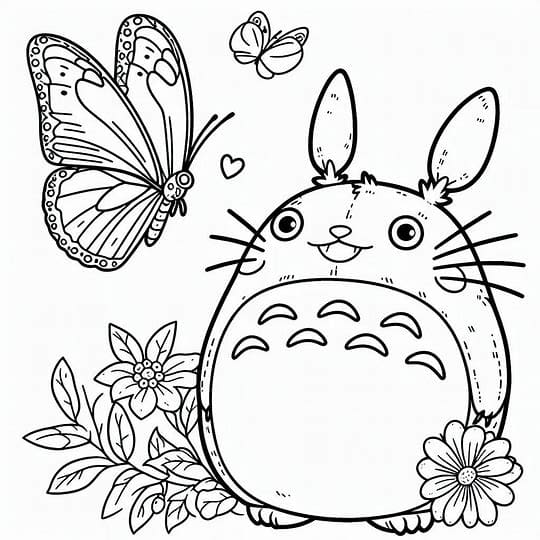 Totoro med sommerfugl Tegninger til Farvelægning