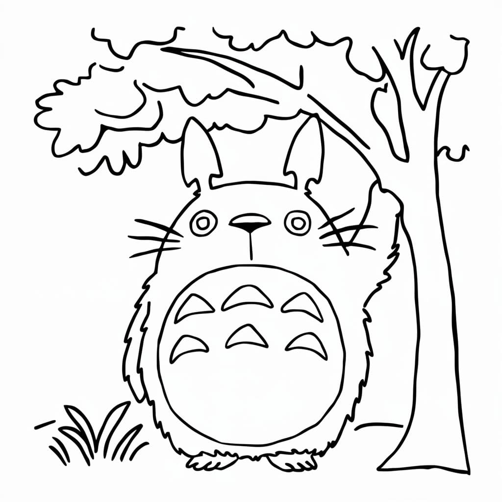 Totoro med træ Tegninger til Farvelægning