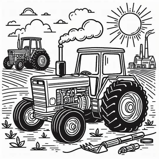 Traktor i marken Tegninger til Farvelægning