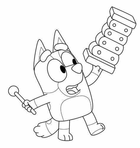 Bluey with Saxophone Tegninger til Farvelægning