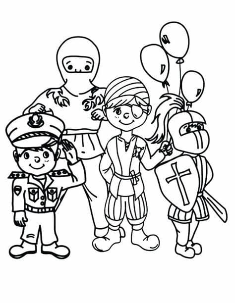 Børnene i Karneval Tegninger til Farvelægning