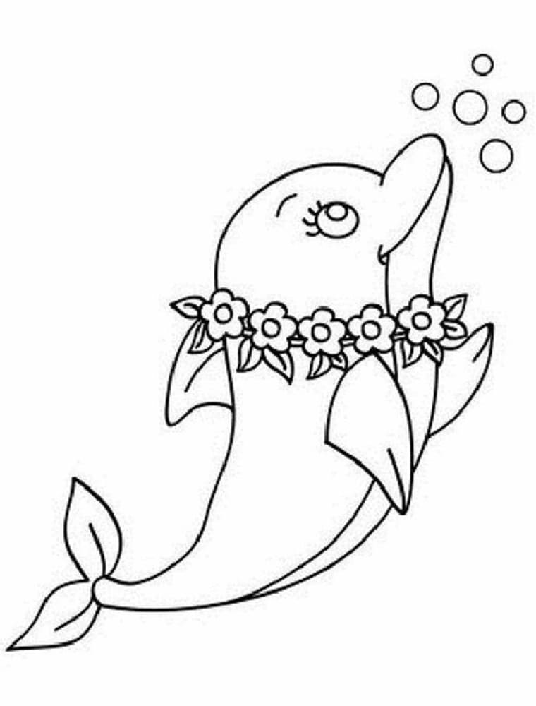 Delfin Iført En Krans Tegninger til Farvelægning