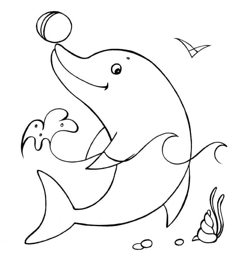 Delfin Med En Bold Tegninger til Farvelægning