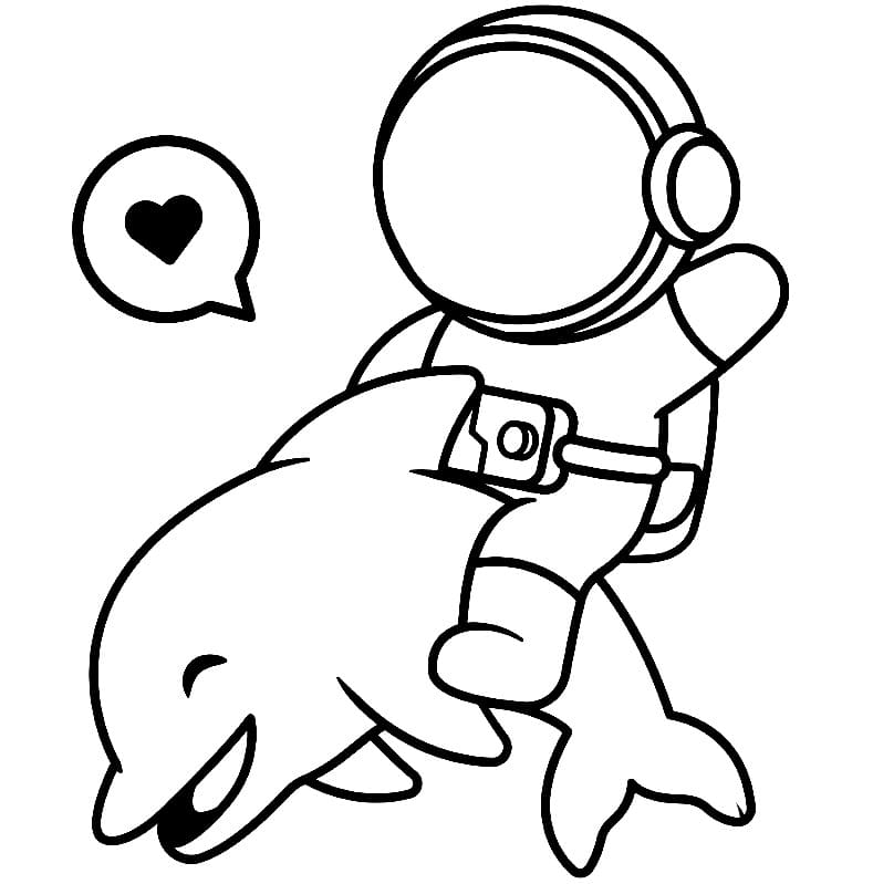 Delfin Og Astronaut Tegninger til Farvelægning